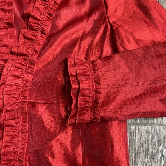 Rafael Jacket Womens 16 Jacket‎ Long Sleeve Red Ruffle Tie Front Metallic Shiney - Picture 2 of 8